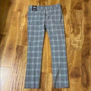 Grey Plaid Slim Fit Pants